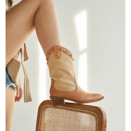 Marco Shoes Cowboystøvler i kombination af læder og hørstof 2186B + J-003-1266-4 beige 1