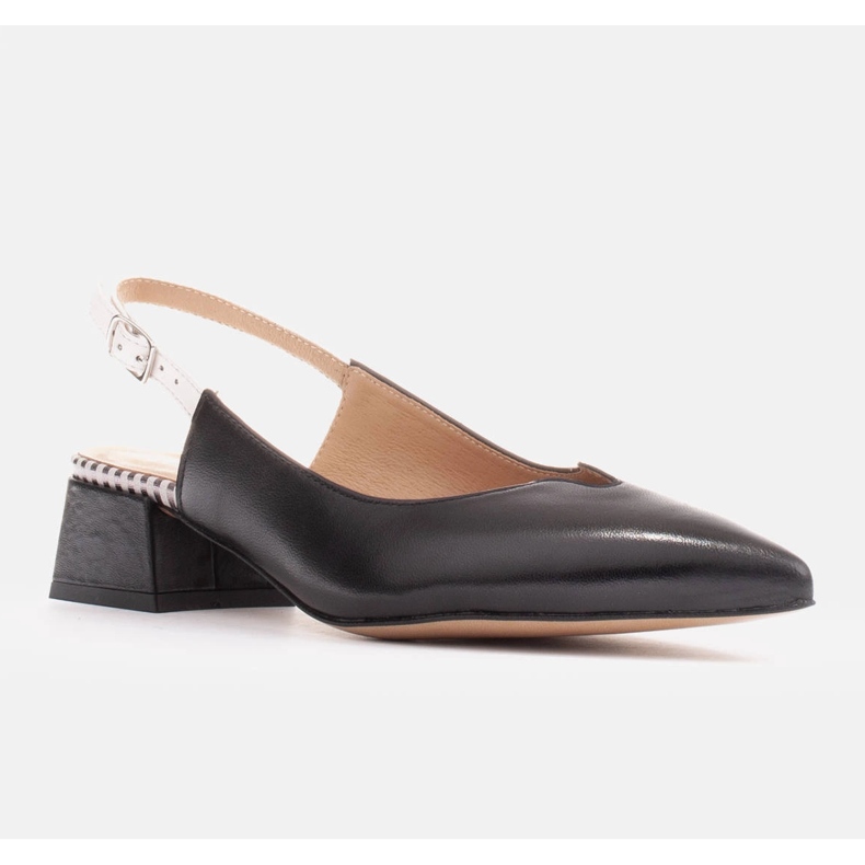 Marco Shoes Lave pumps med en åben hæl i sart naturligt læder hvid sort 1
