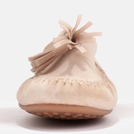 Marco Shoes Ballerina mokkasin i beige ruskind 2
