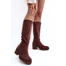 WS1 Dame-over-knæ-støvler med lav hæl, mørkebrun Beveta 2