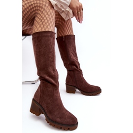 WS1 Dame-over-knæ-støvler med lav hæl, mørkebrun Beveta 6