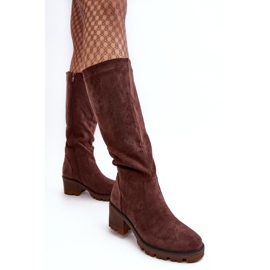 WS1 Dame-over-knæ-støvler med lav hæl, mørkebrun Beveta 3