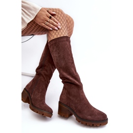 WS1 Dame-over-knæ-støvler med lav hæl, mørkebrun Beveta 5