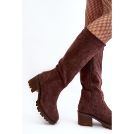 WS1 Dame-over-knæ-støvler med lav hæl, mørkebrun Beveta 1