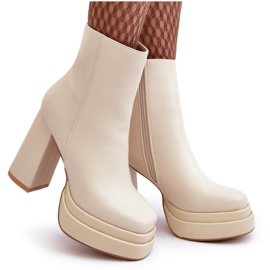 WS1 Ankelstøvler til kvinder på høj hæl og platform, lys beige sandstra 9