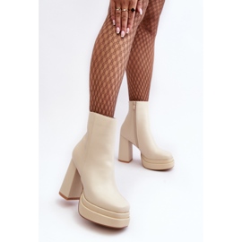 WS1 Ankelstøvler til kvinder på høj hæl og platform, lys beige sandstra 4