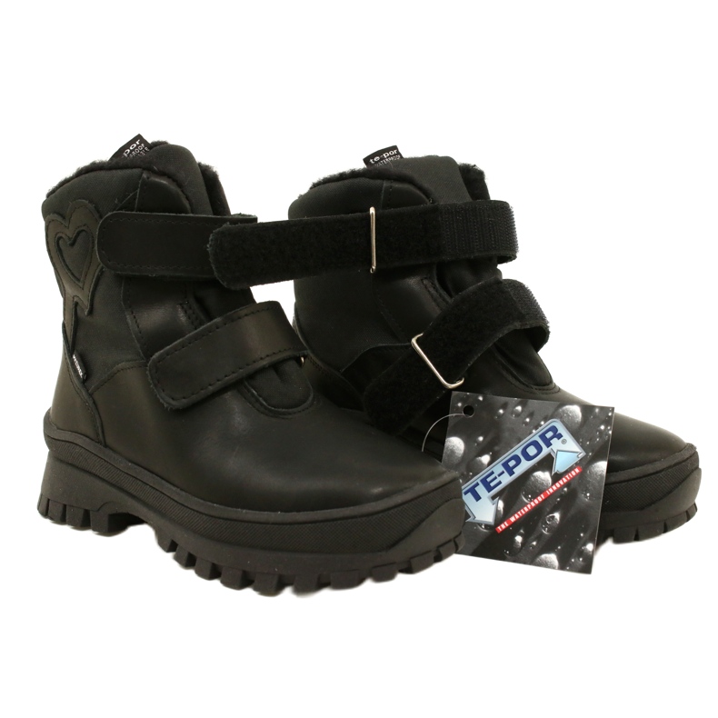 Læder Snow Boots Vandtæt støvler Te-Por Mazurek 1351-Pited Heart sort 7