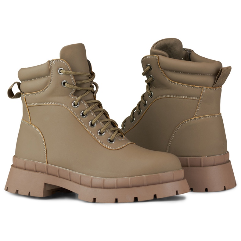 Brune damesnørestøvler beige 1