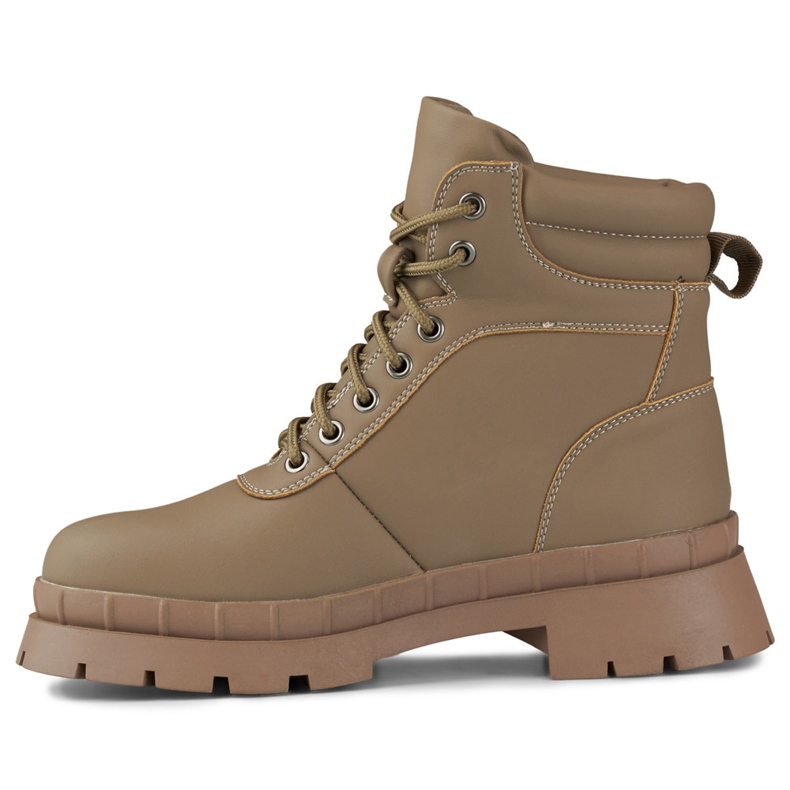 Brune damesnørestøvler beige 2