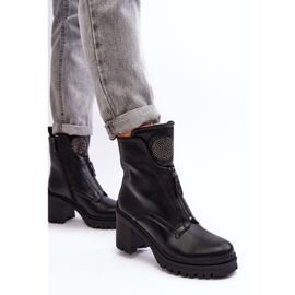 Vinceza Dame ankelstøvler i læder med rhinestones Sort Rosie 5