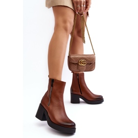 Lemar Littosa Lemar Littosa Ankelstøvler i læder på en massiv hæl med lynlåse brun 9