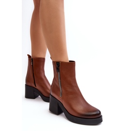 Lemar Littosa Lemar Littosa Ankelstøvler i læder på en massiv hæl med lynlåse brun 6