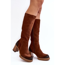 Ruskindsstøvler med høj hæl til kvinder over knæet Lemar Brown Ceraxa brun 1