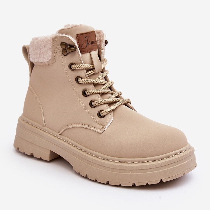 Dame læderstøvler med fåreskind, lys beige, Lynnvia 2
