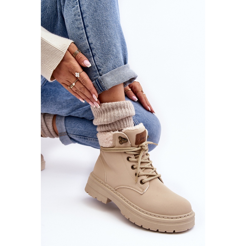 Dame læderstøvler med fåreskind, lys beige, Lynnvia 1
