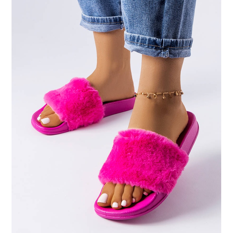 Pink slides med pels fra Raffaele lyserød 1
