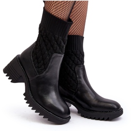 Damestøvler på tykke hæle med sok, sort briogen 11