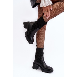 Damestøvler på tykke hæle med sok, sort briogen 7