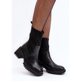 Damestøvler på tykke hæle med sok, sort briogen 5