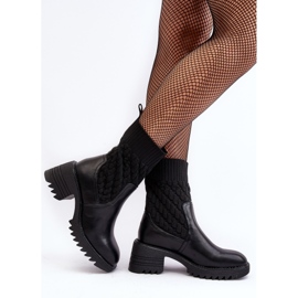 Damestøvler på tykke hæle med sok, sort briogen 6