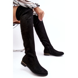 Super Me Over-knæ-støvler til kvinder med flade hæle, sort Bikka 4