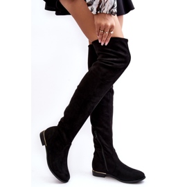 Super Me Over-knæ-støvler til kvinder med flade hæle, sort Bikka 1