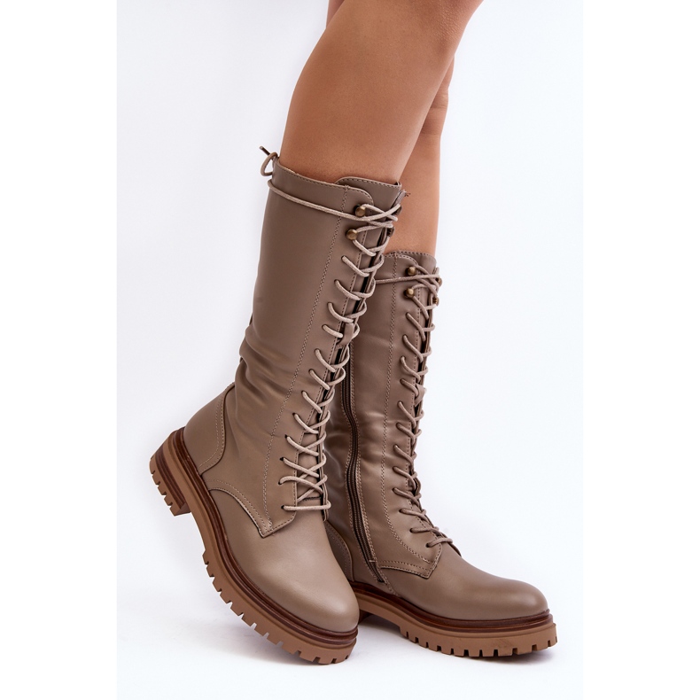 Dame mid-calf snørestøvler Beige Elavettsa 1