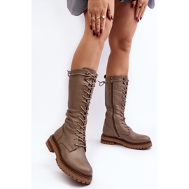 Dame mid-calf snørestøvler Beige Elavettsa 2