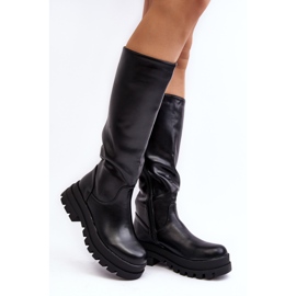 Over-knæ-støvler til kvinder med tyk sål, sort Beatrizia 1