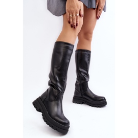 Over-knæ-støvler til kvinder med tyk sål, sort Beatrizia 2