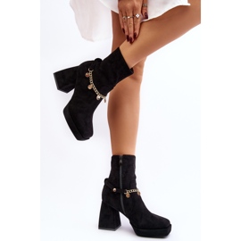 Kvinders højhælede ankelstøvler med kæde, sort Tiselo 3