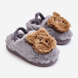 Børnesko med pels med bamse, Grå Dicera 1