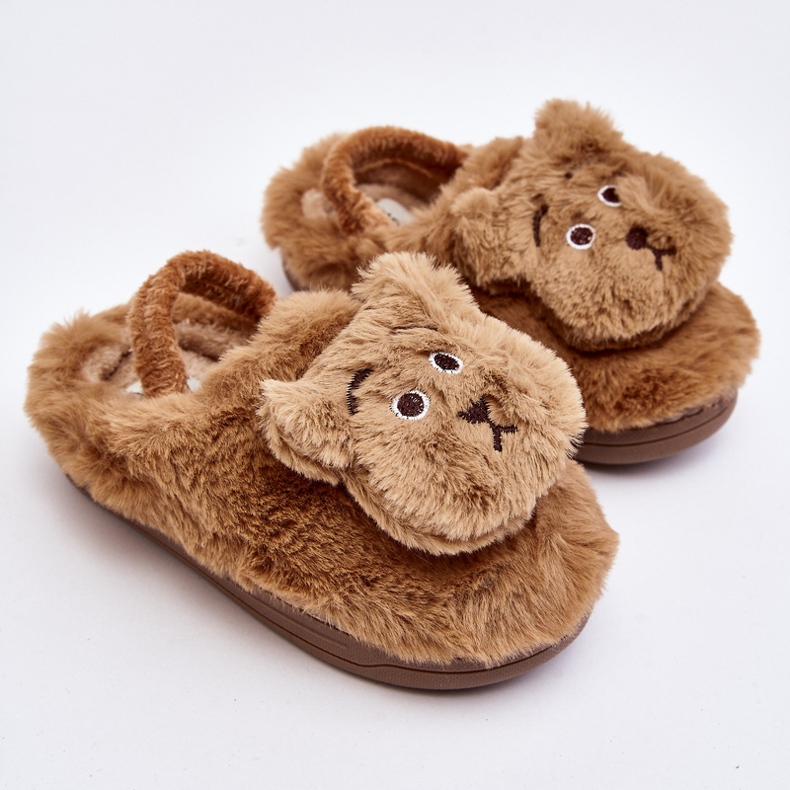 Børnepels hjemmesko med bamse, brun Dicera 2