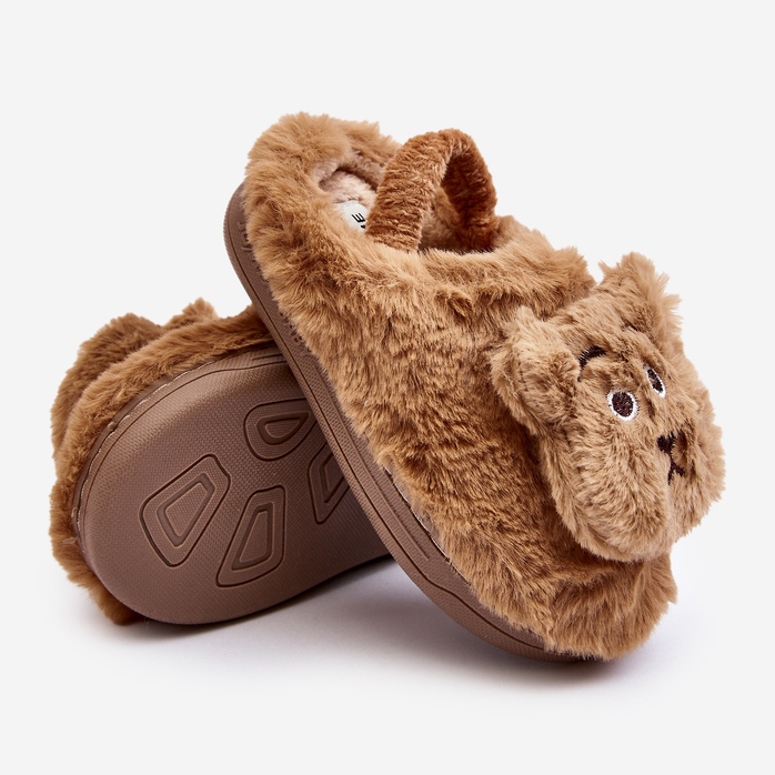 Børnepels hjemmesko med bamse, brun Dicera 1