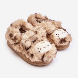 Pelsbørnetøfler med en bamse, Beige Apolanie 1