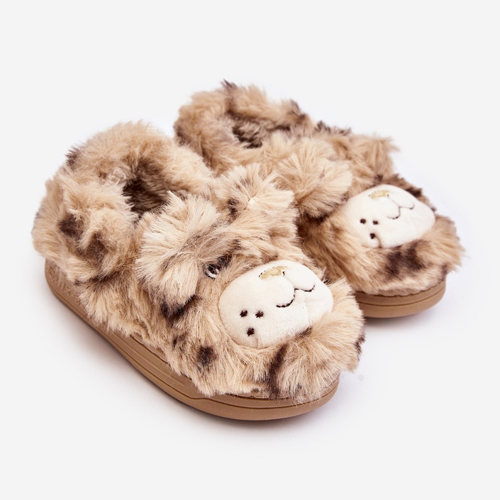 Pelsbørnetøfler med en bamse, Beige Apolanie 1