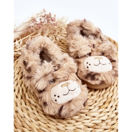 Pelsbørnetøfler med en bamse, Beige Apolanie 2