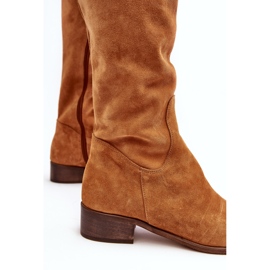 Dame-over-the-knee-støvler i ruskind med flad kamel Hewanella brun 6