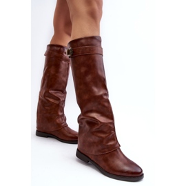 Flade damestøvler med rynket overdel, brun tercella 4