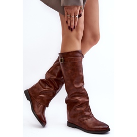 Flade damestøvler med rynket overdel, brun tercella 5