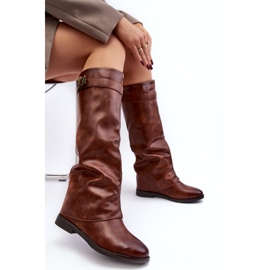 Flade damestøvler med rynket overdel, brun tercella 7