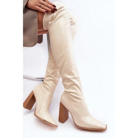 Kvinders over-knæhøjhælede støvler, Beige Øko-læder Orcella 1