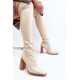 Kvinders over-knæhøjhælede støvler, Beige Øko-læder Orcella 2