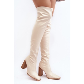 Kvinders over-knæhøjhælede støvler, Beige Øko-læder Orcella 3