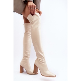 Kvinders over-knæhøjhælede støvler, Beige Øko-læder Orcella 5