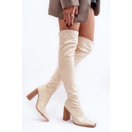 Kvinders over-knæhøjhælede støvler, Beige Øko-læder Orcella 6