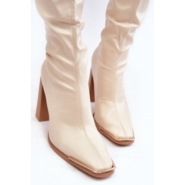 Kvinders over-knæhøjhælede støvler, Beige Øko-læder Orcella 7