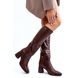 Knæhøje kvinders støvler med slangemønster, brun Ceriona 2