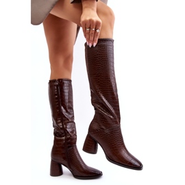 Knæhøje kvinders støvler med slangemønster, brun Ceriona 3