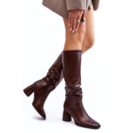 Knæhøje kvinders støvler med slangemønster, brun Ceriona 7